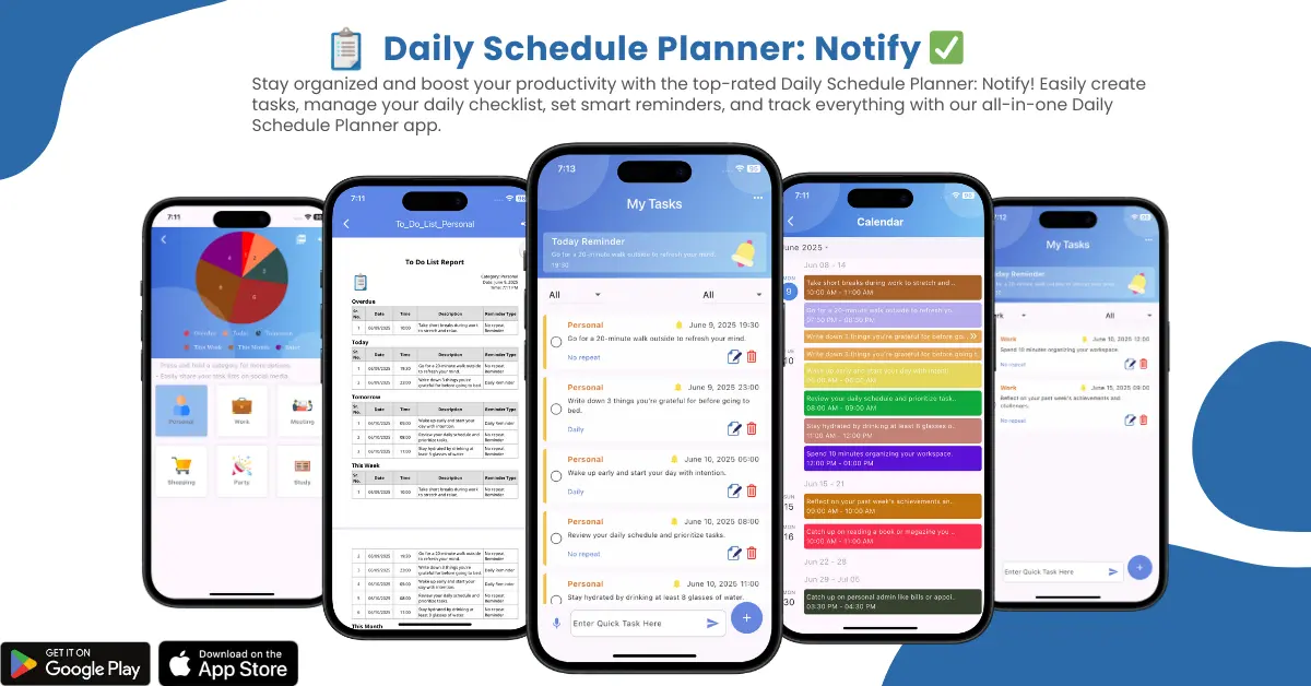 Daily Planner 2026 - This feature image is used to plan your schedule daily and notify you on time. Best daily planner app for 2026 with reminders, task lists, and checklist.